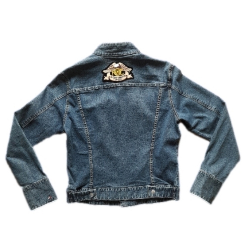 Tommy Hilfiger Jean Jacket Harley Patch Women's M Snap Up Stretch Denim Stretch - Picture 2 of 15